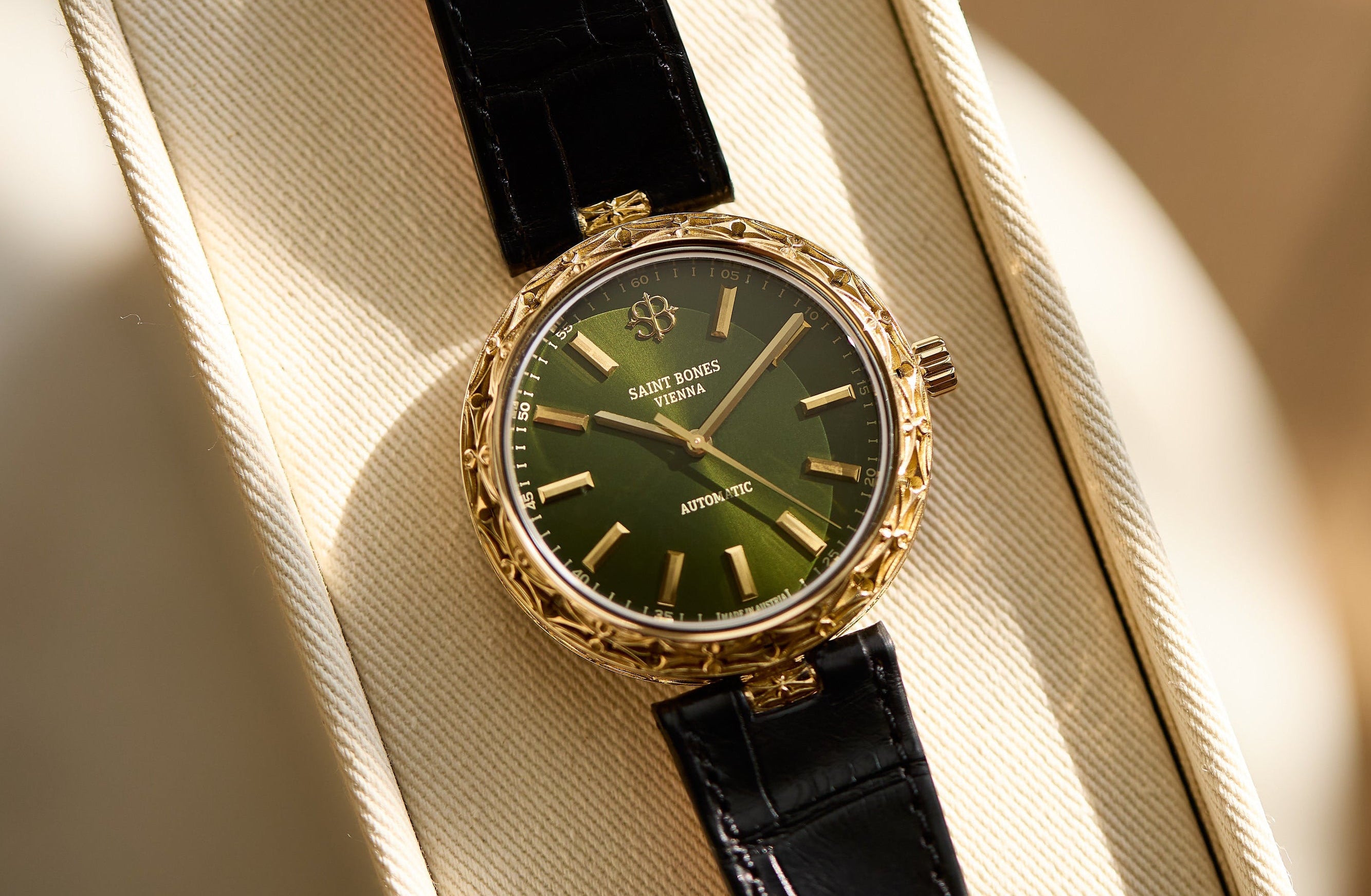 Leger Openwork timepiece with green dial