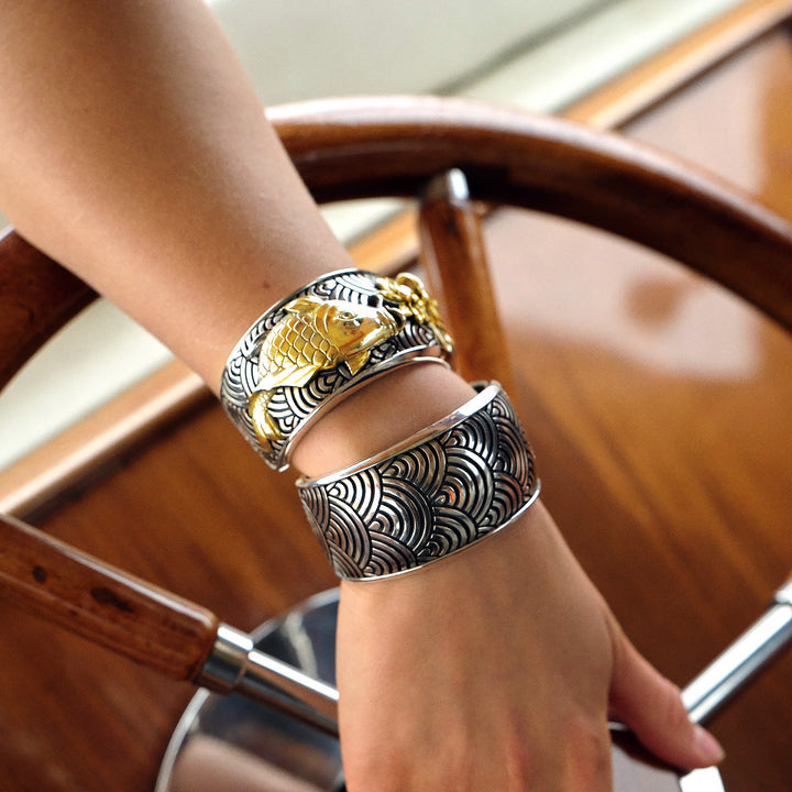 Koi Cuff Bracelet in Sterling Silver & 14k Gold