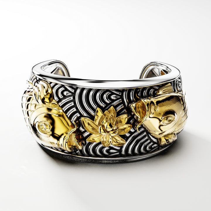 Koi Cuff Bracelet in Sterling Silver & 14k Gold