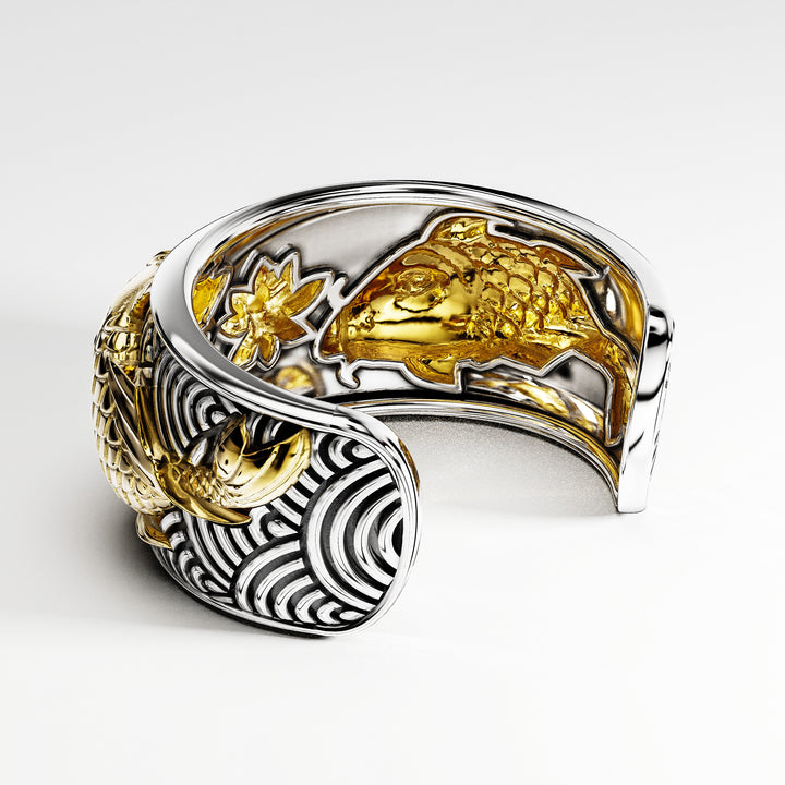 Koi Cuff Bracelet in Sterling Silver & 14k Gold