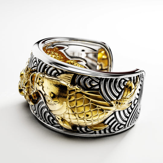 Koi Cuff Bracelet in Sterling Silver & 14k Gold
