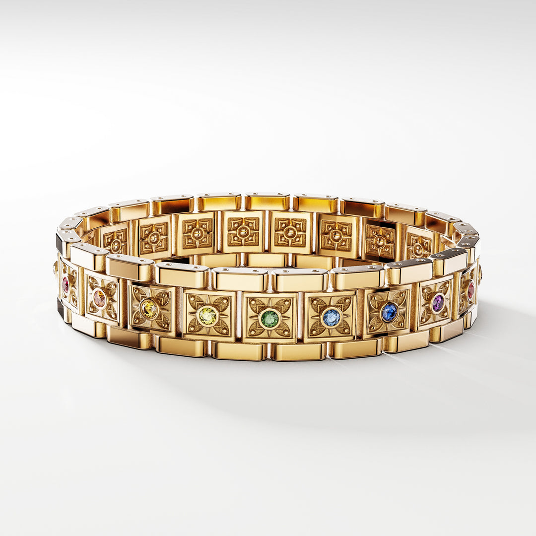 SB Signature Bracelet in 18k Gold with Rainbow Sapphires