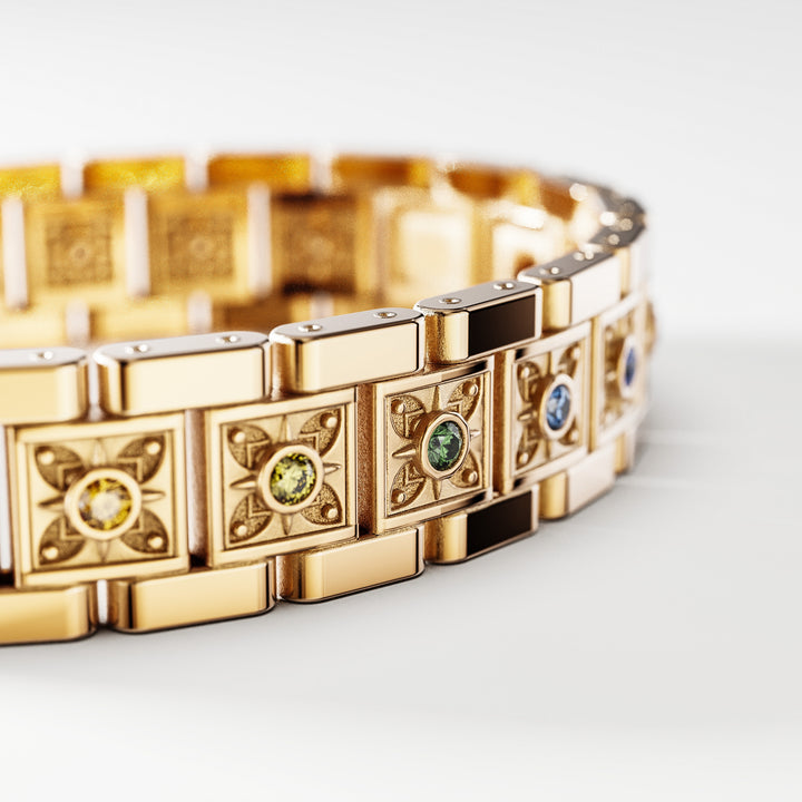 SB Signature Bracelet in 18k Gold with Rainbow Sapphires