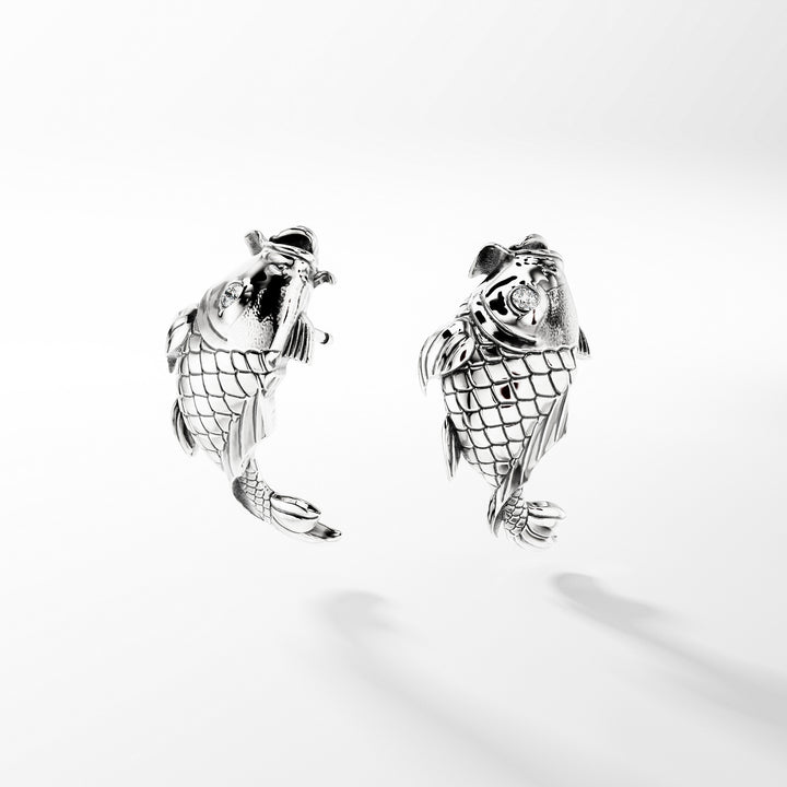 Koi Earrings with Diamonds in Sterling Silver