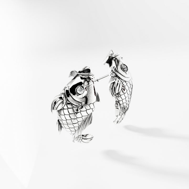 Koi Earrings with Diamonds in Sterling Silver