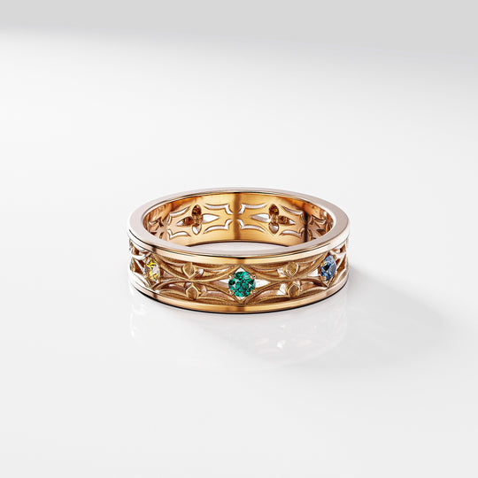 Leger Openwork Band Ring in 18k Gold Rainbow Sapphires