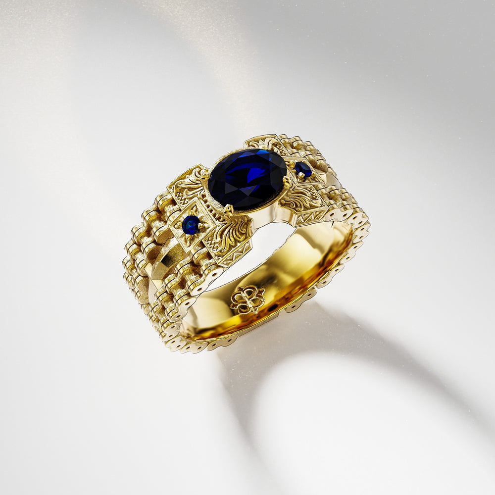 Indian Sapphire Signet Ring in 18k Gold