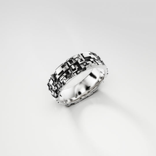 Pixel Narrow Band Ring in Sterling Silver