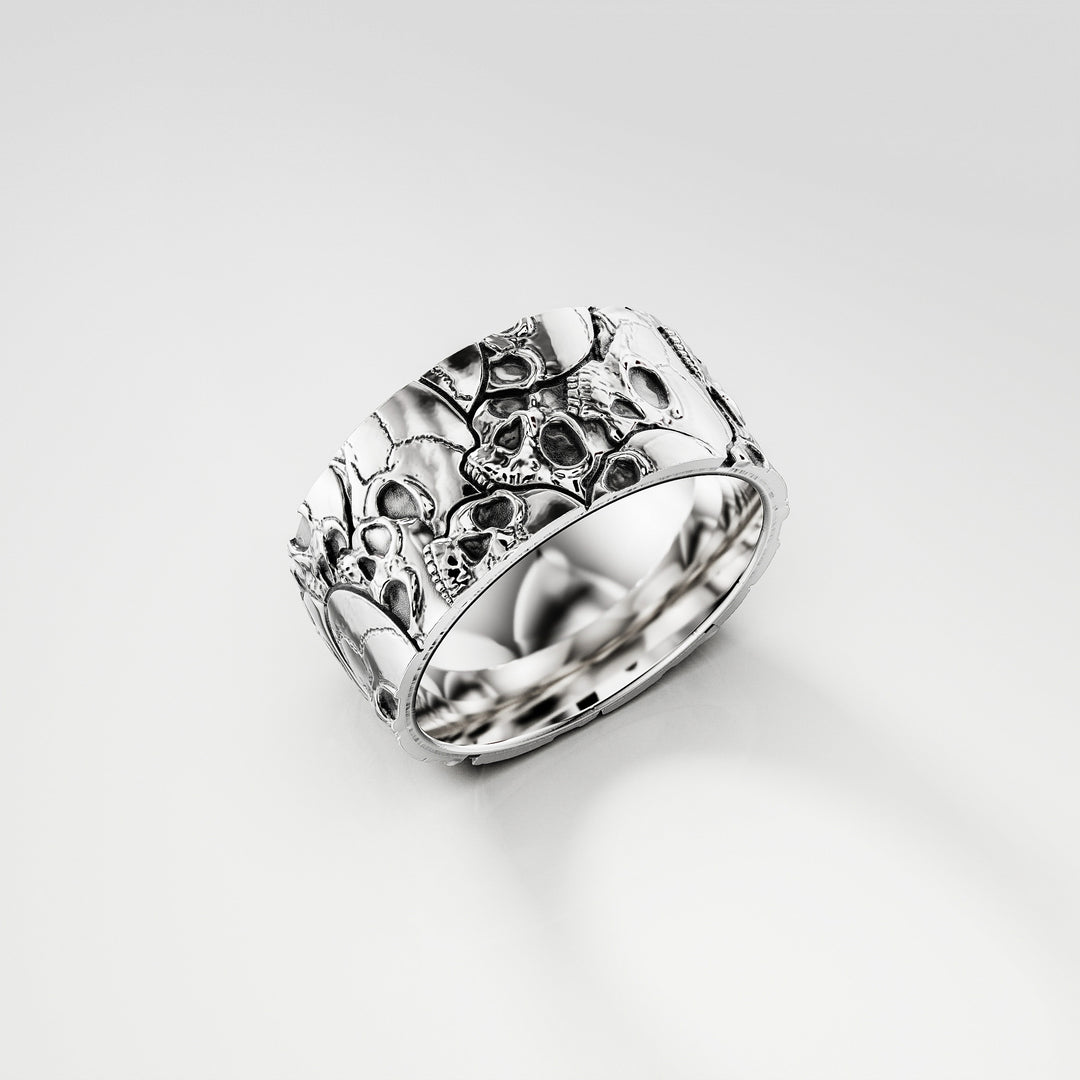 Skull Deco Band Ring in Sterling Silver