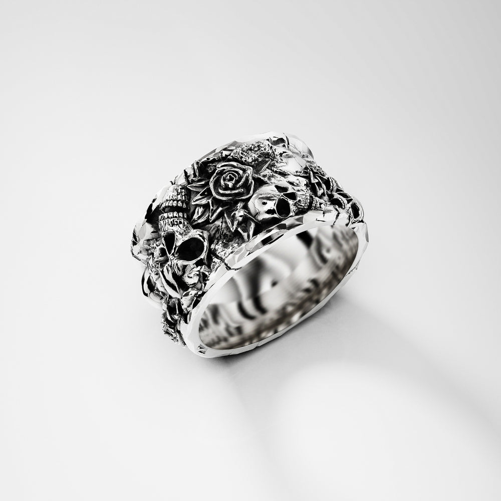 Skulls n Roses Ring in Sterling Silver