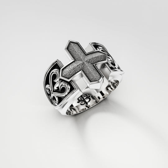 Noble Cross Signet Ring in Sterling Silver