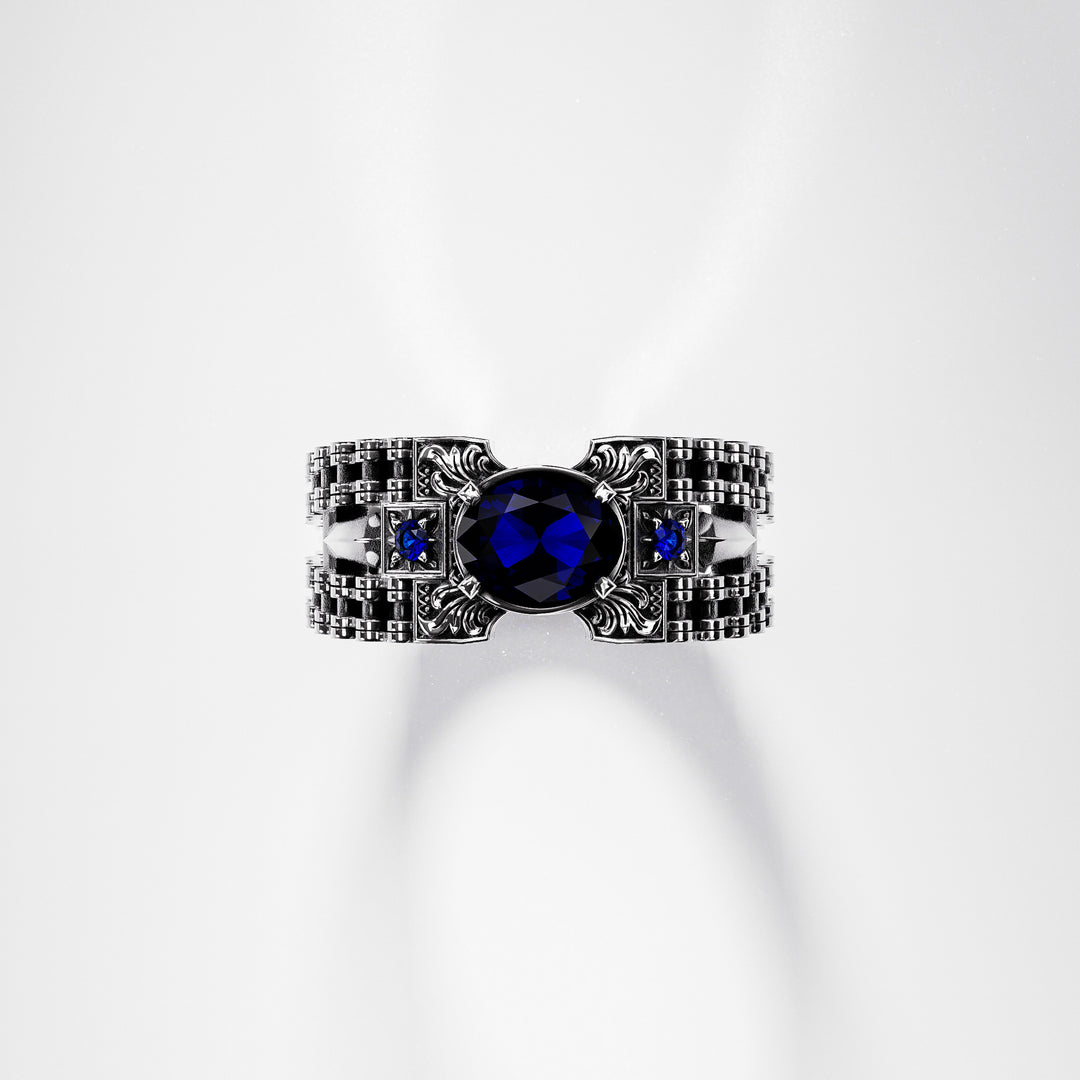 Indian Sapphire Signet Ring in Sterling Silver