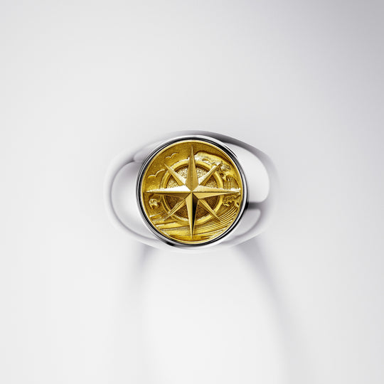 Albion Signet Ring  in Sterling Silver & 14k Gold