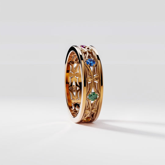 Leger Openwork Band Ring in 18k Gold Rainbow Sapphires
