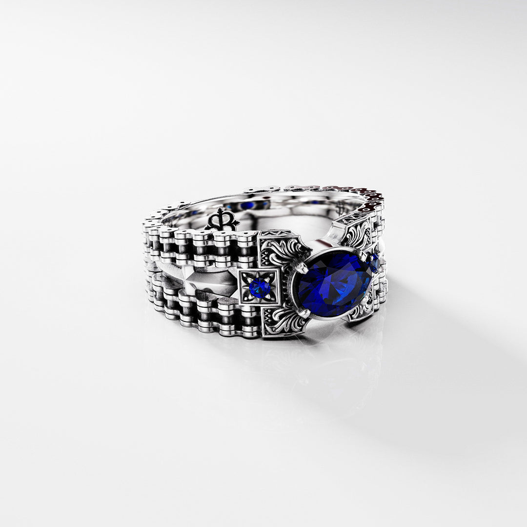 Indian Sapphire Signet Ring in Sterling Silver