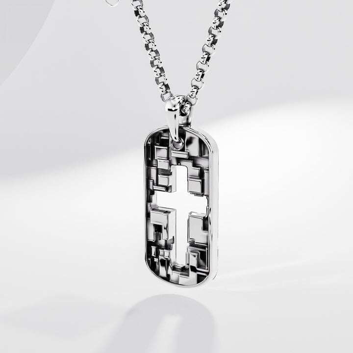 PIxel Cross Tag in Sterling Silver
