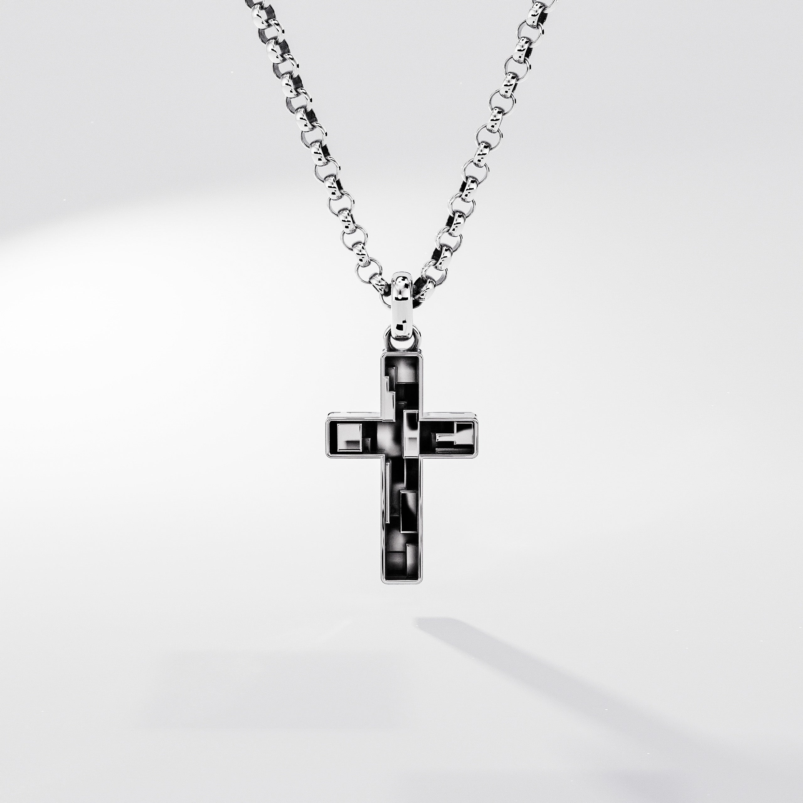Pixel Cross Pendant in Sterling Silver