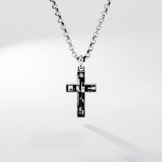 Pixel Cross Pendant in Sterling Silver