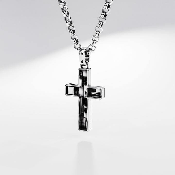 Pixel Cross Pendant in Sterling Silver