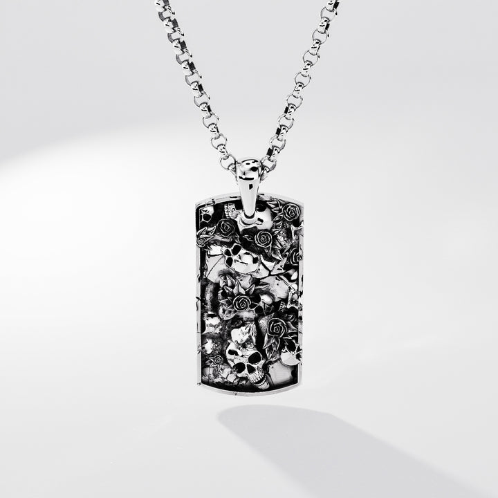 Skulls n Roses Tag in Sterling Silver