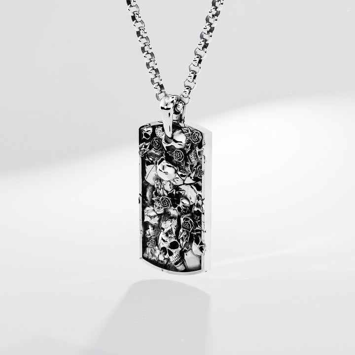 Skulls n Roses Tag in Sterling Silver