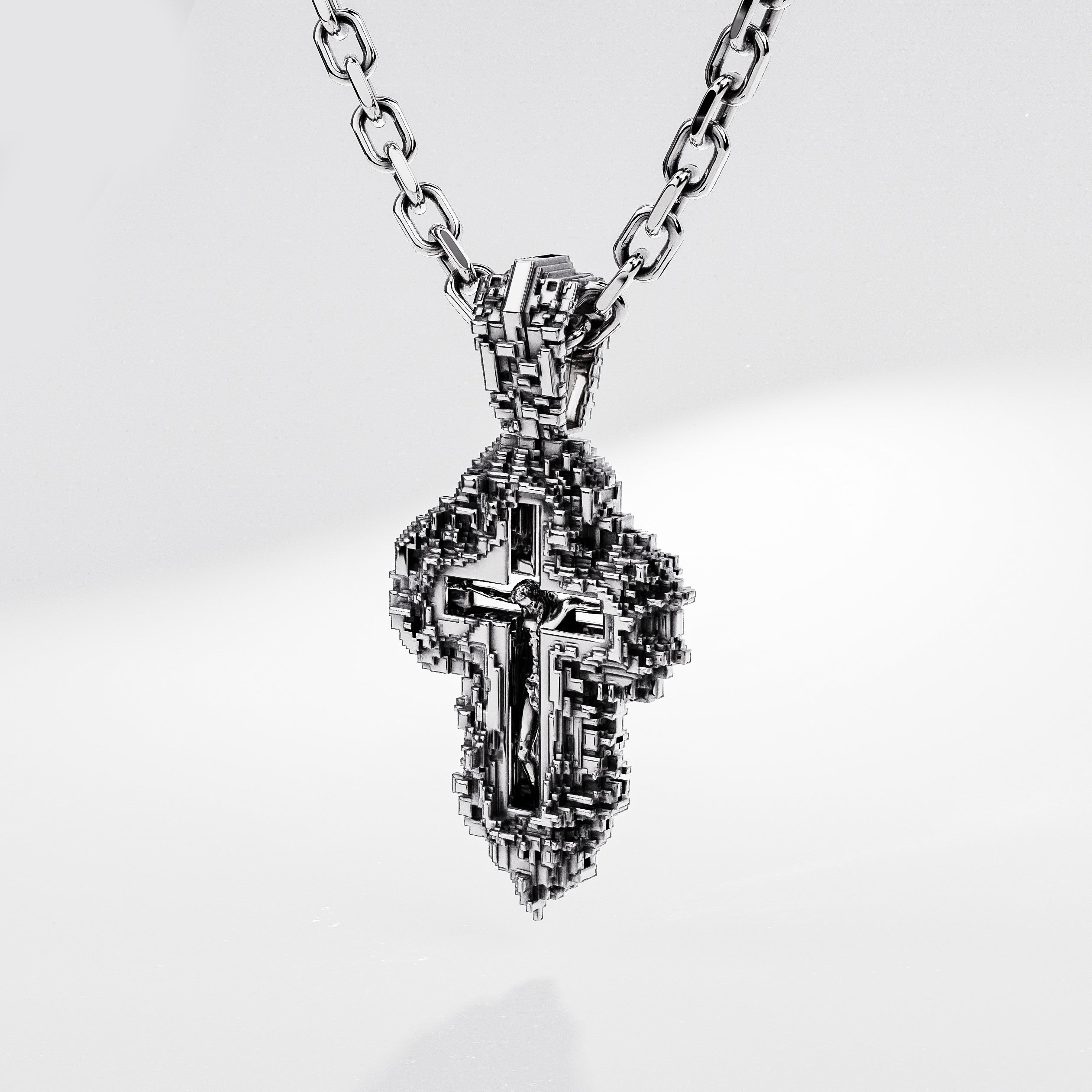 Pixel Crucifix Pendant in Sterling Silver – Saint Bones Pixel Crucifix Pendant in Sterling Silver – Saint Bones