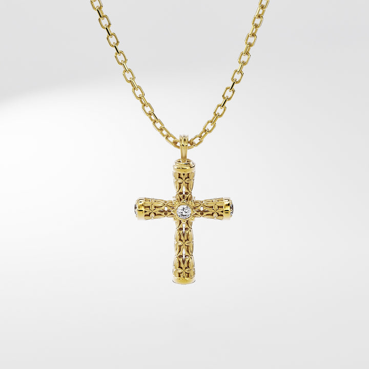 Leger Cross Pendant 30 mm in 14k Gold with Diamonds