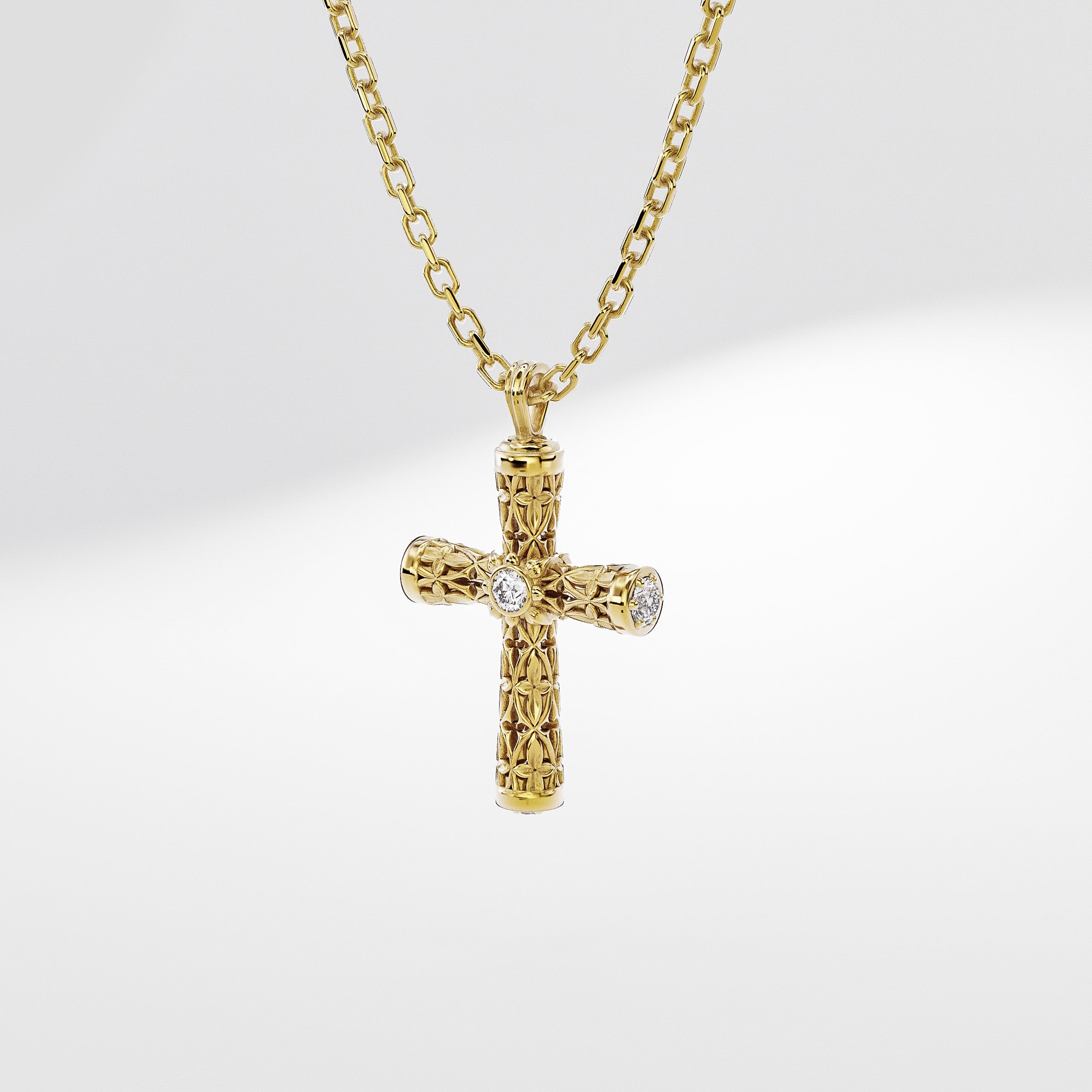 Leger Cross Pendant 30 mm in 14k Gold with Diamonds – Saint