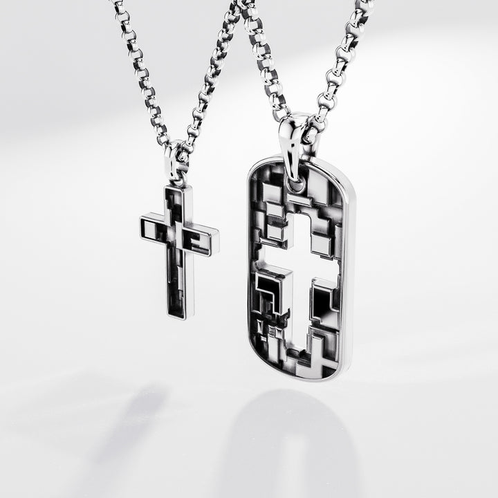 Pixel Couple's Pendant & Tag in Sterling Silver