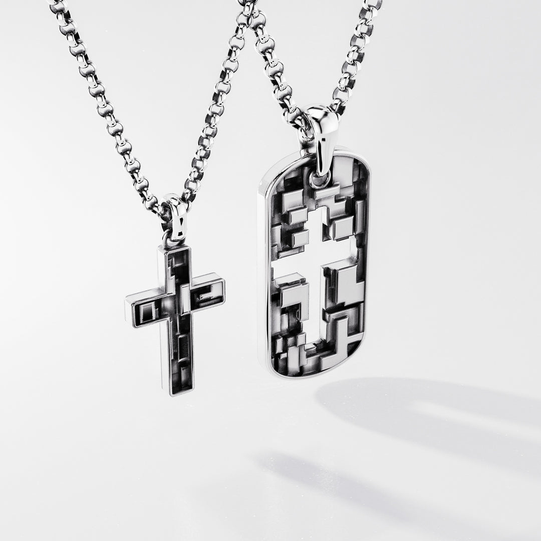 Pixel Couple's Pendant & Tag in Sterling Silver