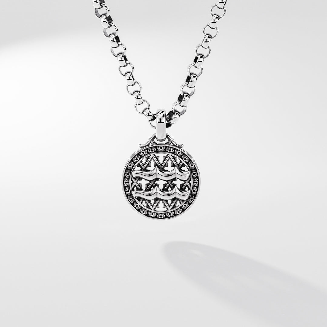 Aquarius Zodiac Amulet in Sterling Silver