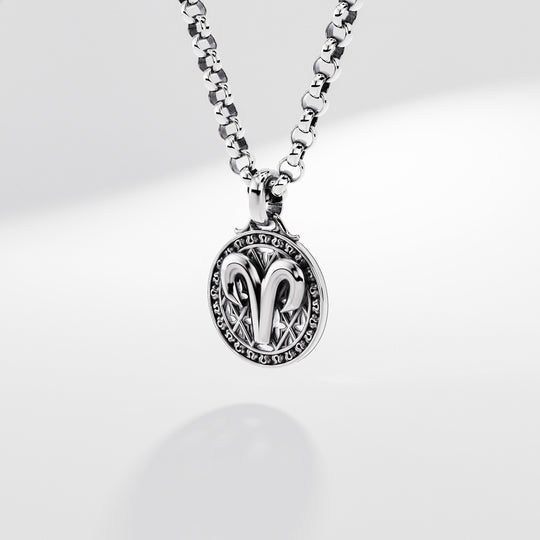 Aries Zodiac Amulet in Sterling Silver