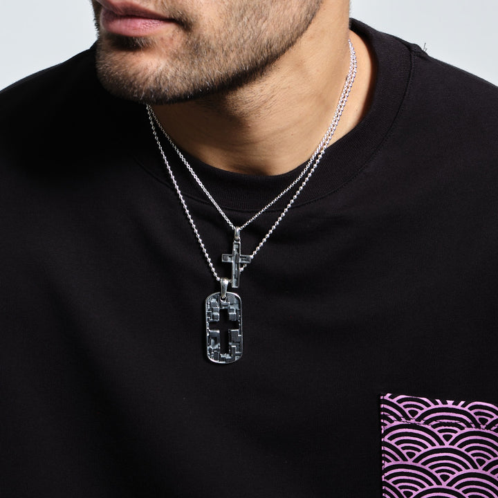 Pixel Couple's Pendant & Tag in Sterling Silver